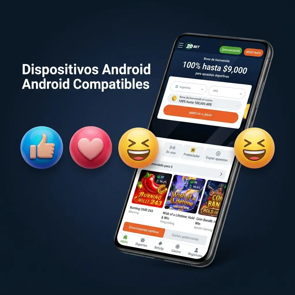 Dispositivos Android compatibles con la app de 20bet en Argentina: Samsung, Motorola, Xiaomi, LG, Nokia, Realme y OnePlus